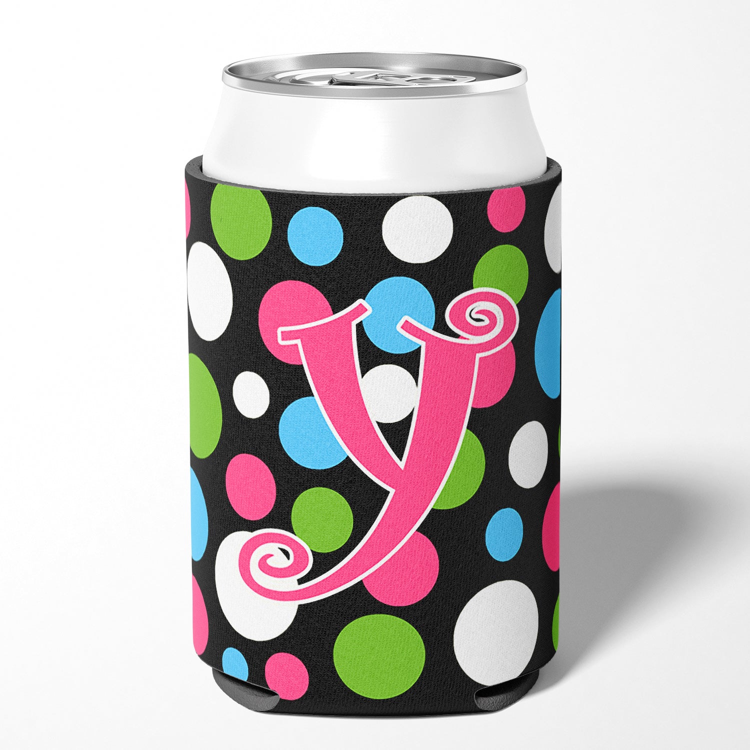 Letter Y Initial Monogram - Polkadots and Pink Can or Bottle Beverage Insulator Hugger