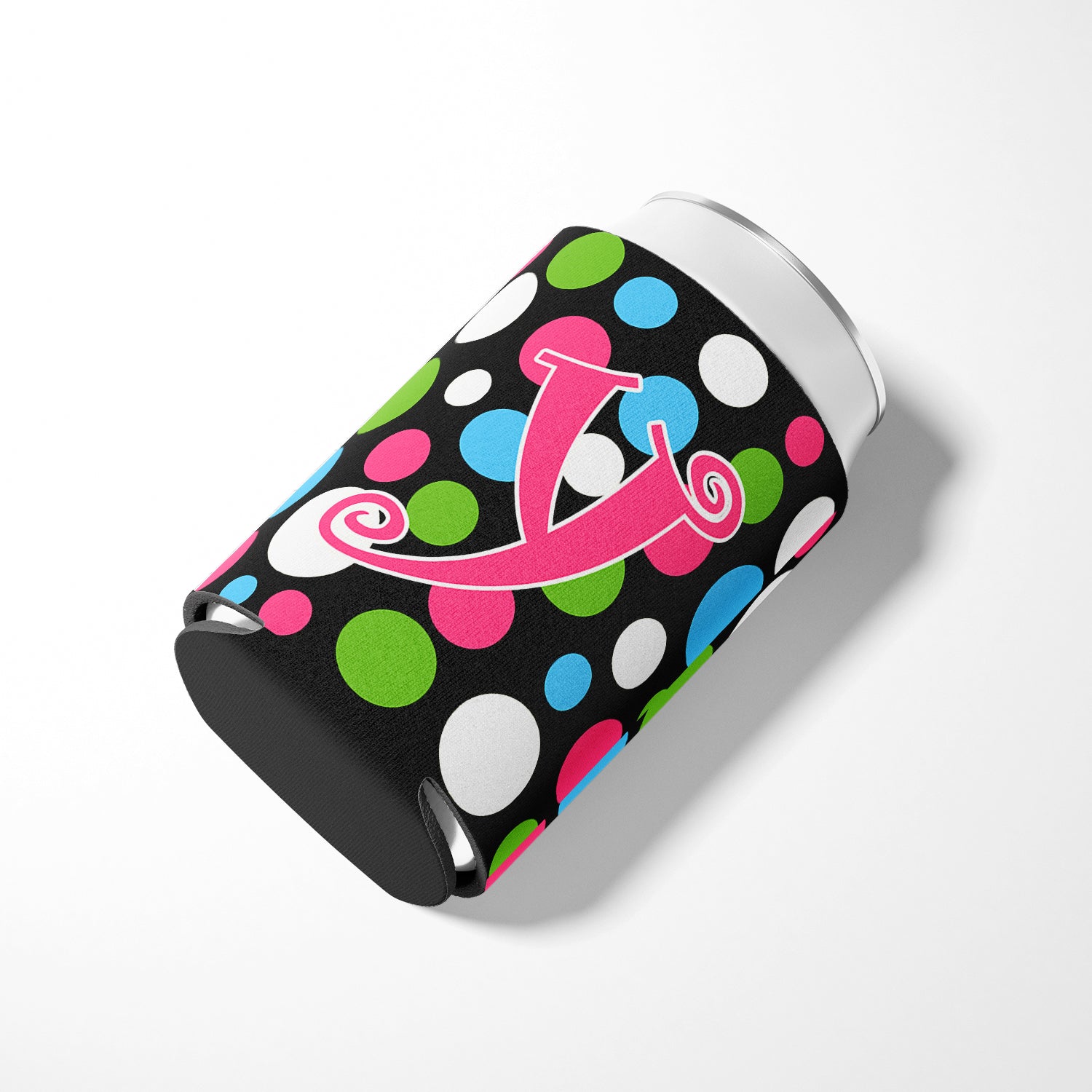 Letter Y Initial Monogram - Polkadots and Pink Can or Bottle Beverage Insulator Hugger.