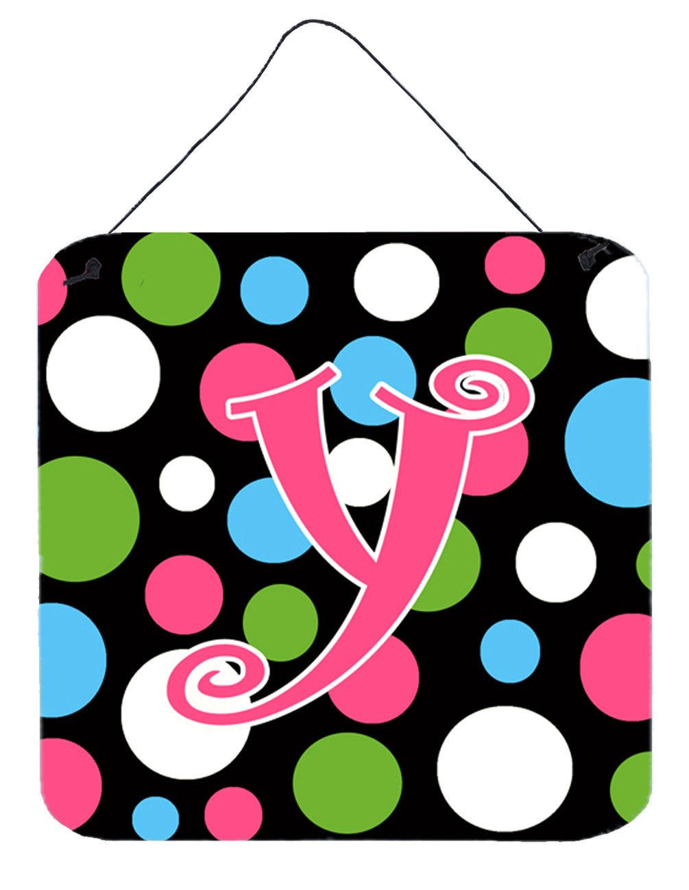 Letter Y Initial Monogram - Polkadots and Pink Wall or Door Hanging Prints by Caroline&#39;s Treasures