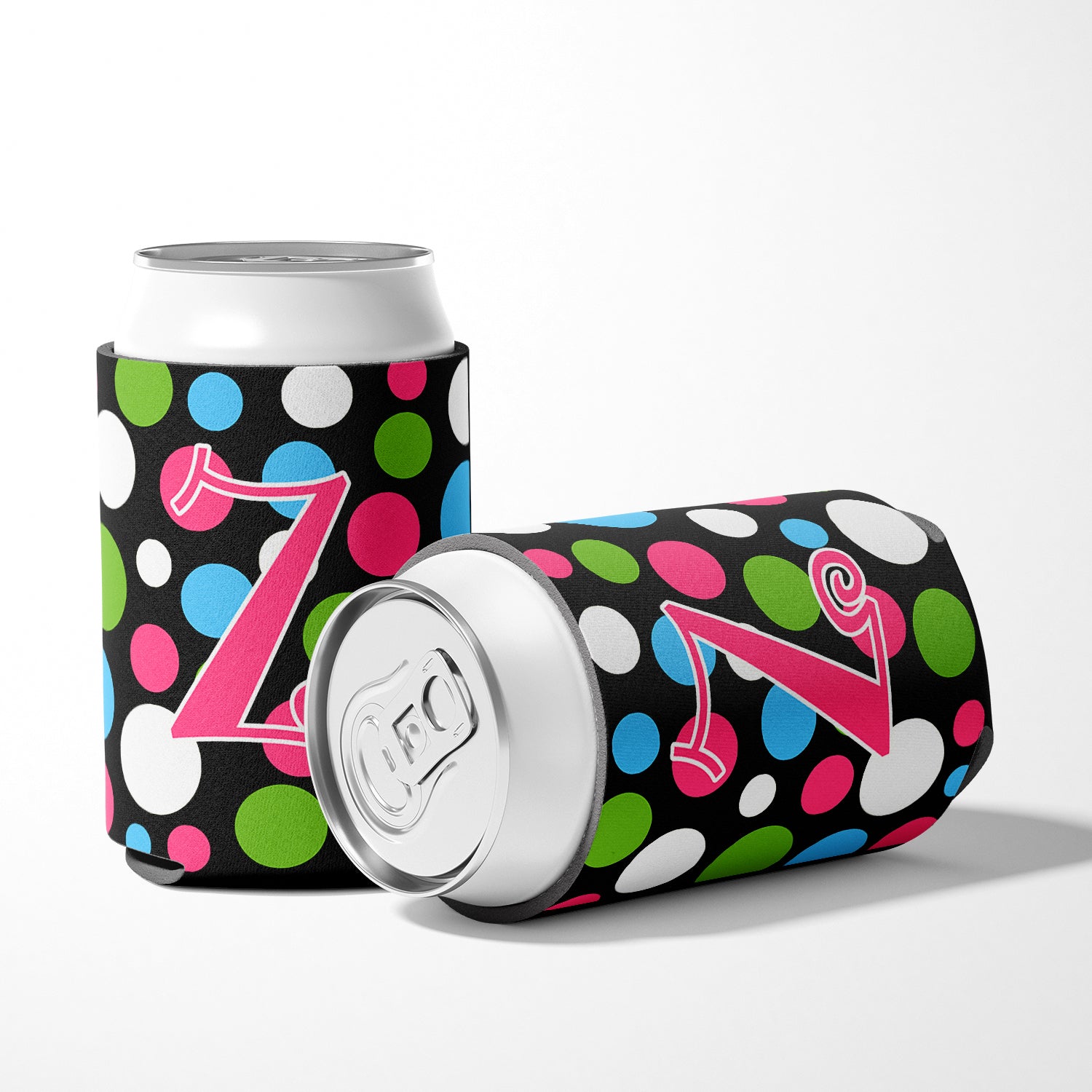 Letter Z Initial Monogram - Polkadots and Pink Can or Bottle Beverage Insulator Hugger.