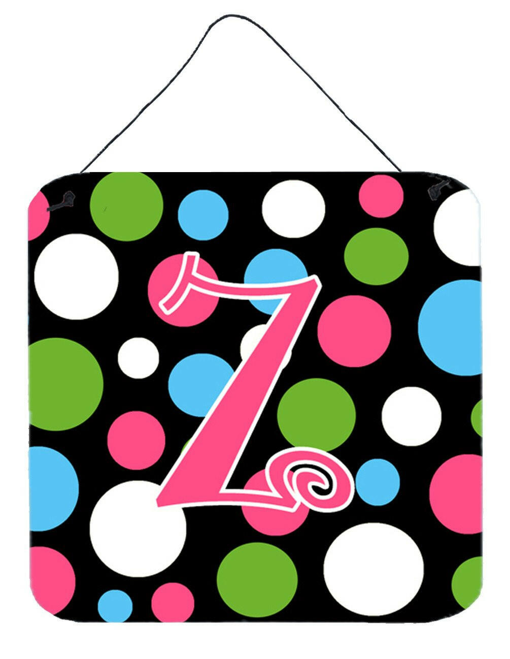 Letter Z Initial Monogram - Polkadots and Pink Wall or Door Hanging Prints by Caroline&#39;s Treasures