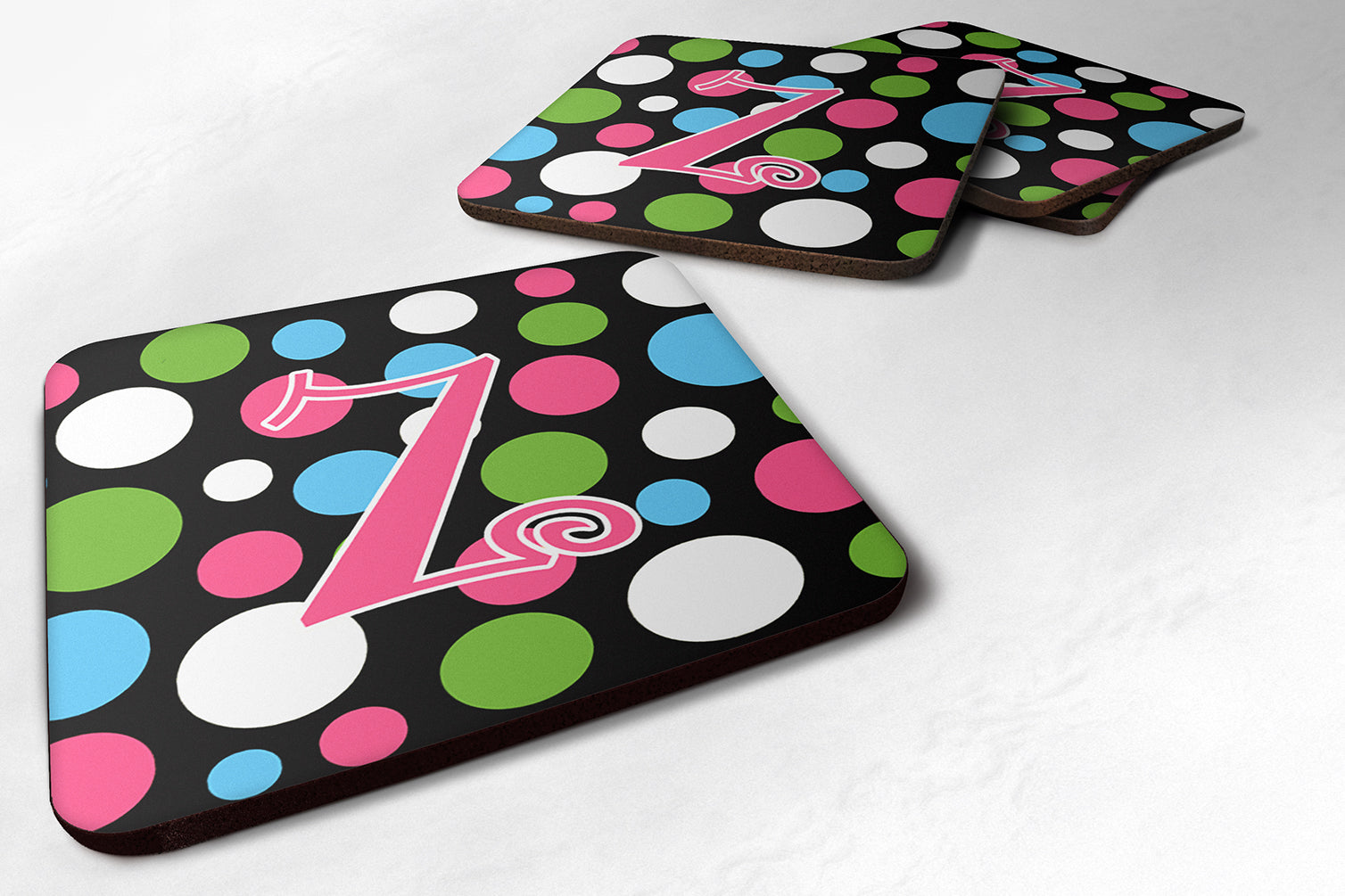 Set of 4 Monogram - Polkadots and Pink Foam Coasters Initial Letter Z - the-store.com