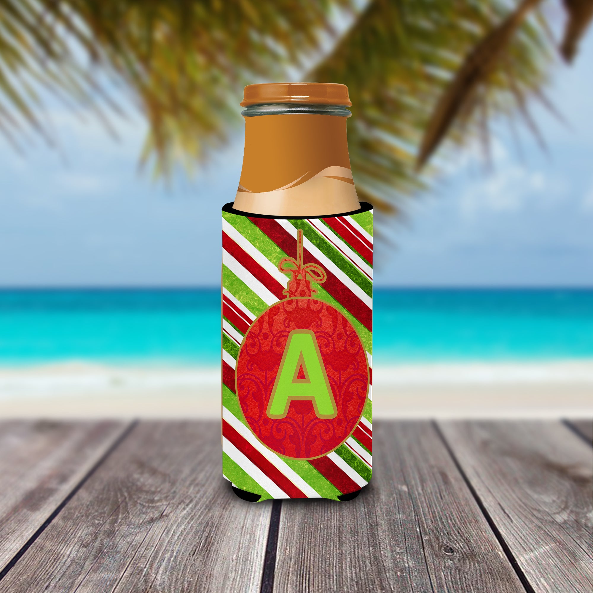 Christmas Oranment Holiday Monogram Initial  Letter A Ultra Beverage Insulators for slim cans CJ1039-AMUK