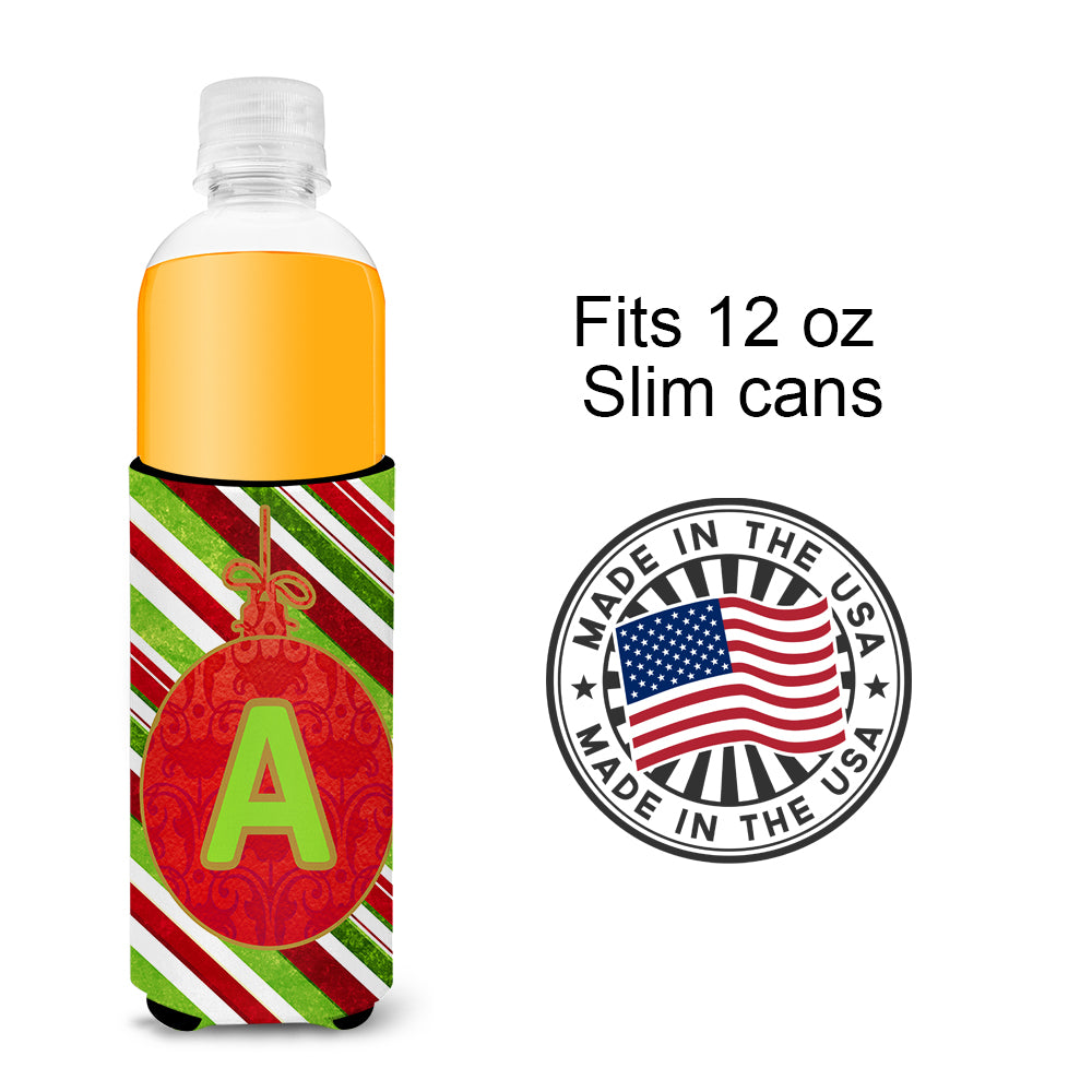 Christmas Oranment Holiday Monogram Initial  Letter A Ultra Beverage Insulators for slim cans CJ1039-AMUK.