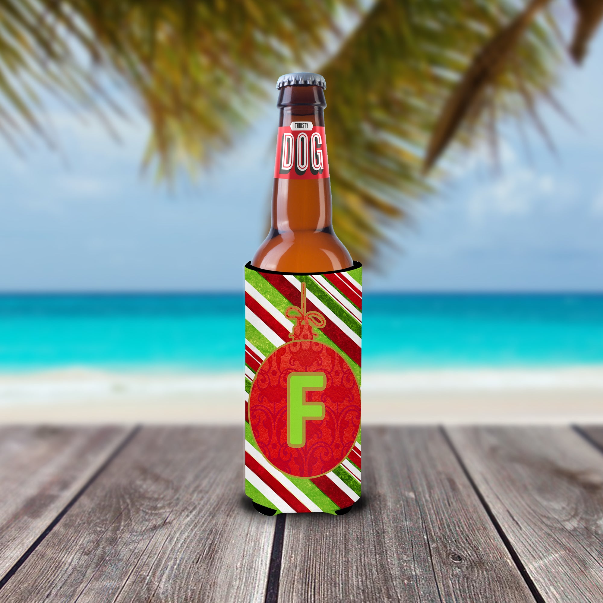 Christmas Oranment Holiday Monogram Initial  Letter F Ultra Beverage Insulators for slim cans CJ1039-FMUK
