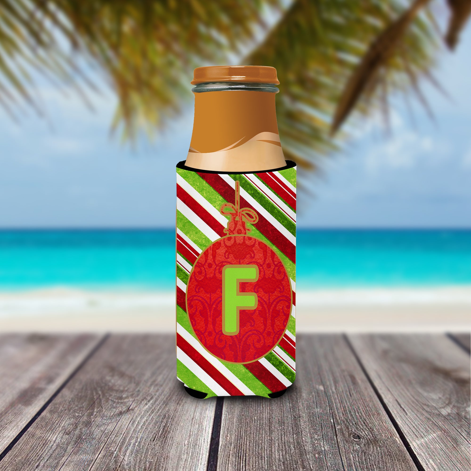 Christmas Oranment Holiday Monogram Initial  Letter F Ultra Beverage Insulators for slim cans CJ1039-FMUK.