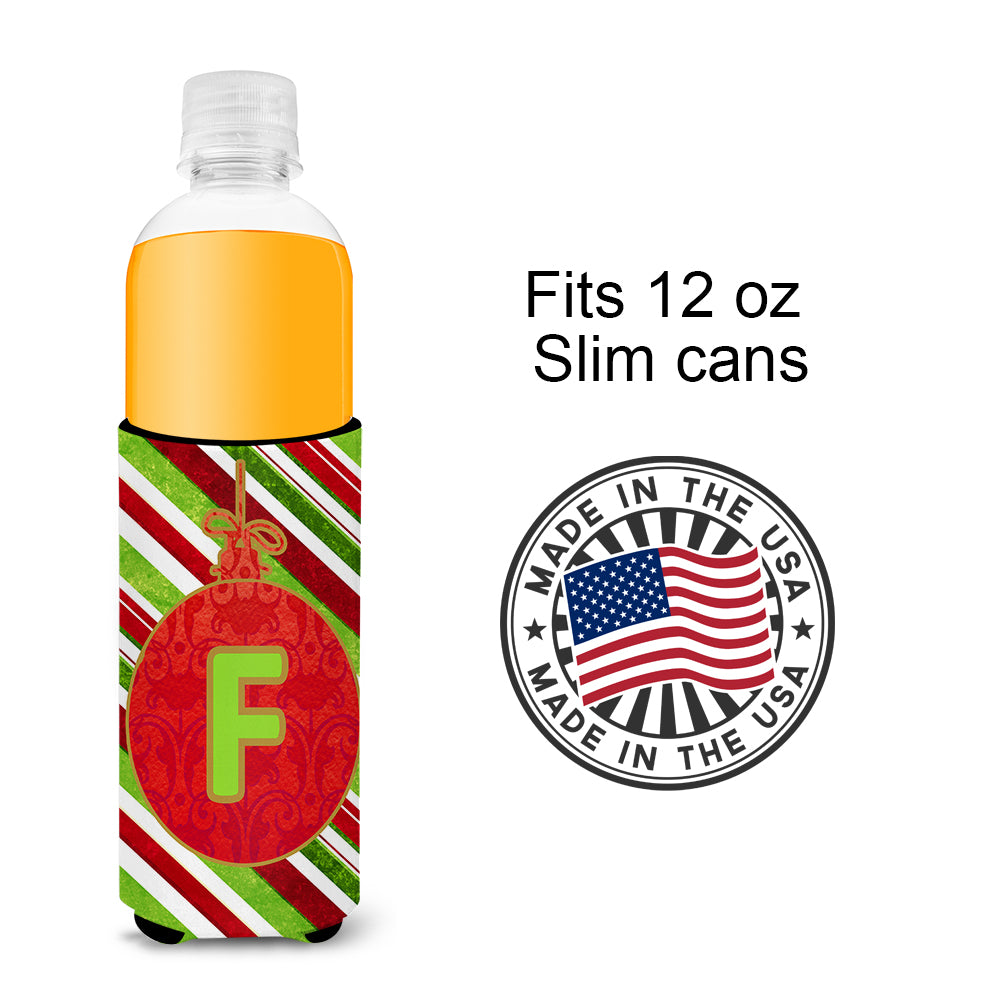 Christmas Oranment Holiday Monogram Initial  Letter F Ultra Beverage Insulators for slim cans CJ1039-FMUK.