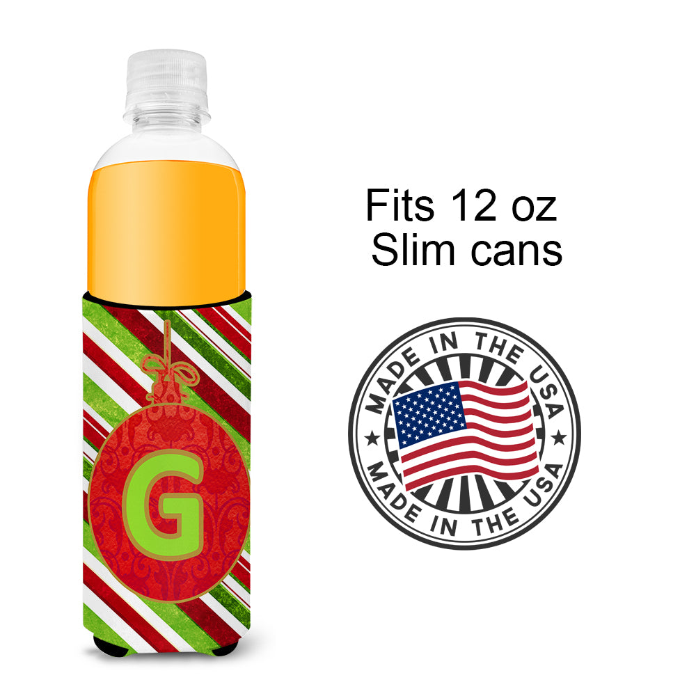 Christmas Oranment Holiday Monogram Initial  Letter G Ultra Beverage Insulators for slim cans CJ1039-GMUK