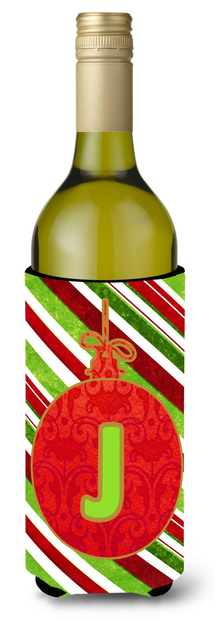 Christmas Oranment Holiday Initial  Letter J Wine Bottle Beverage Insulator Beverage Insulator Hugger by Caroline&#39;s Treasures