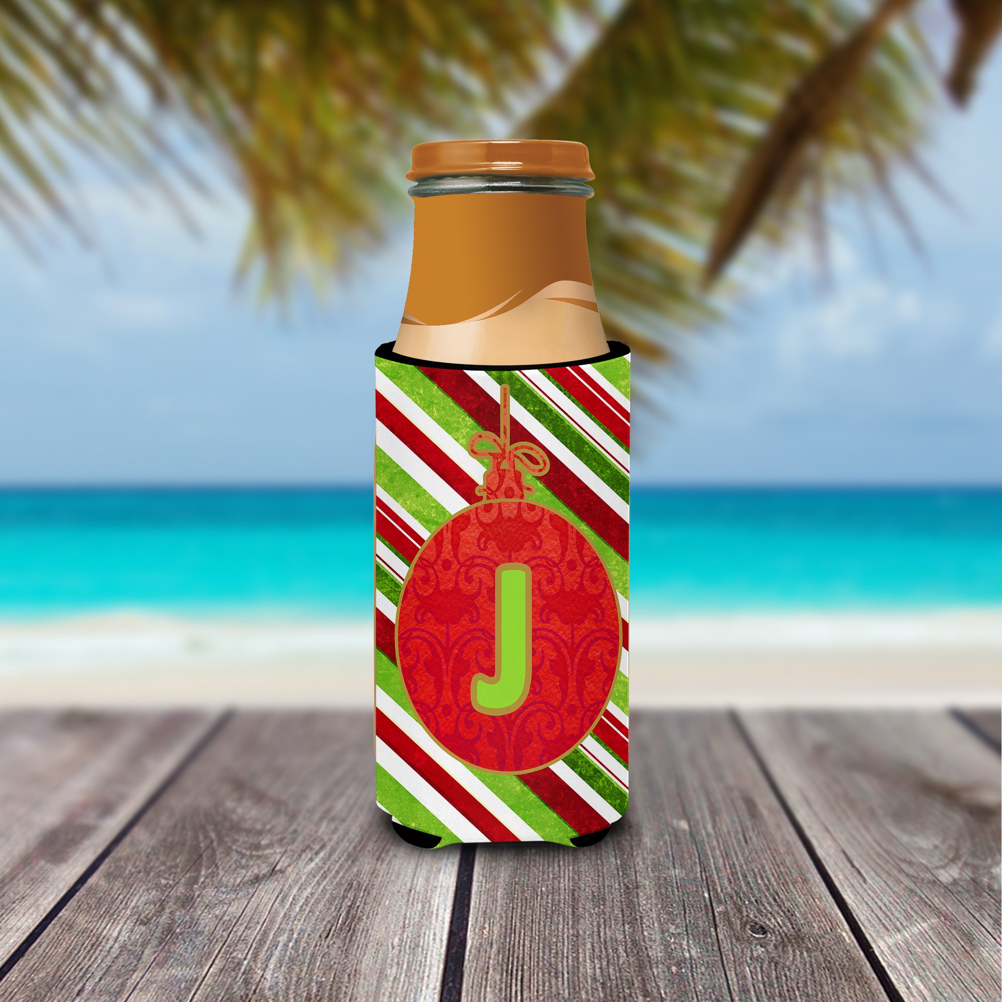 Christmas Oranment Holiday Monogram Initial  Letter J Ultra Beverage Insulators for slim cans CJ1039-JMUK