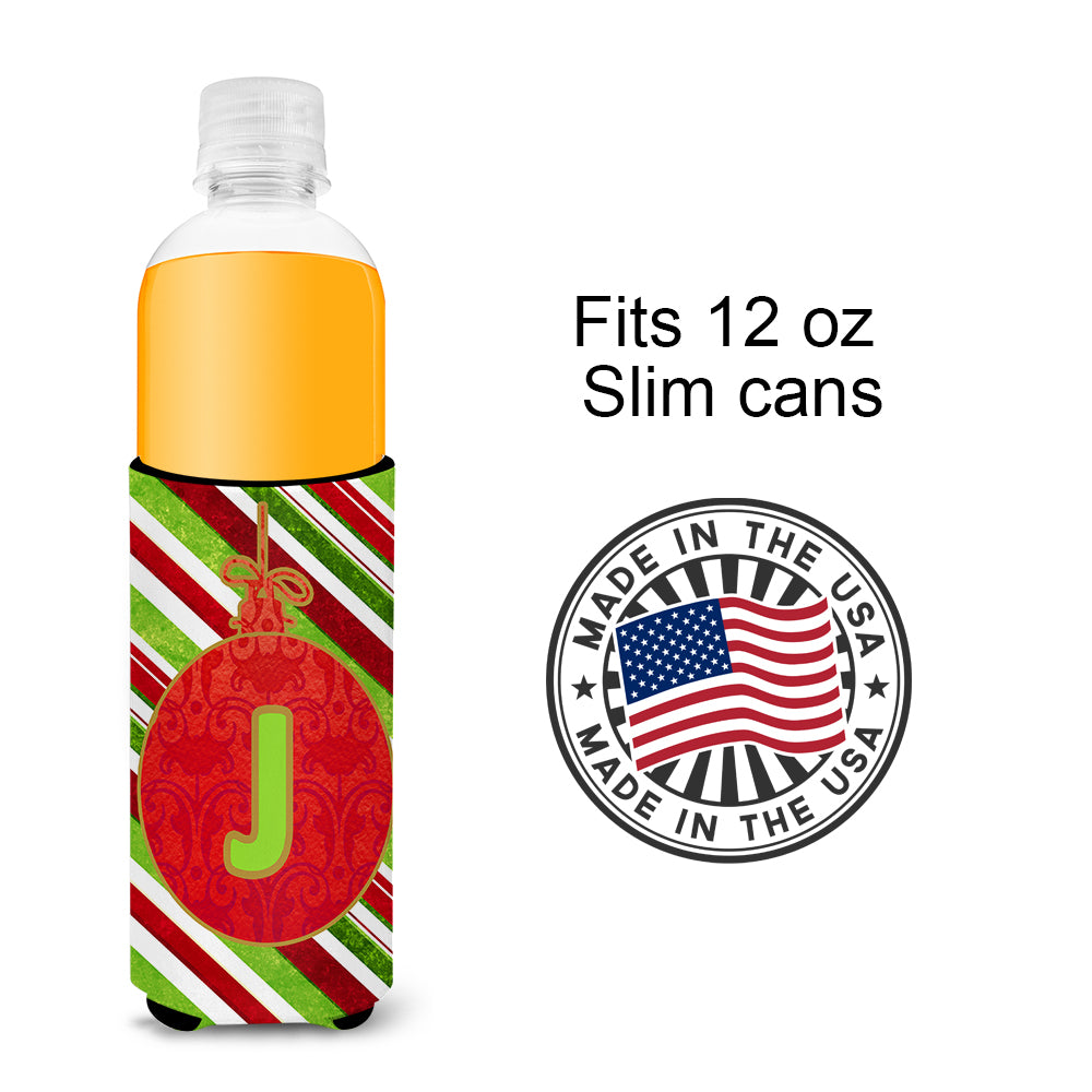 Christmas Oranment Holiday Monogram Initial  Letter J Ultra Beverage Insulators for slim cans CJ1039-JMUK
