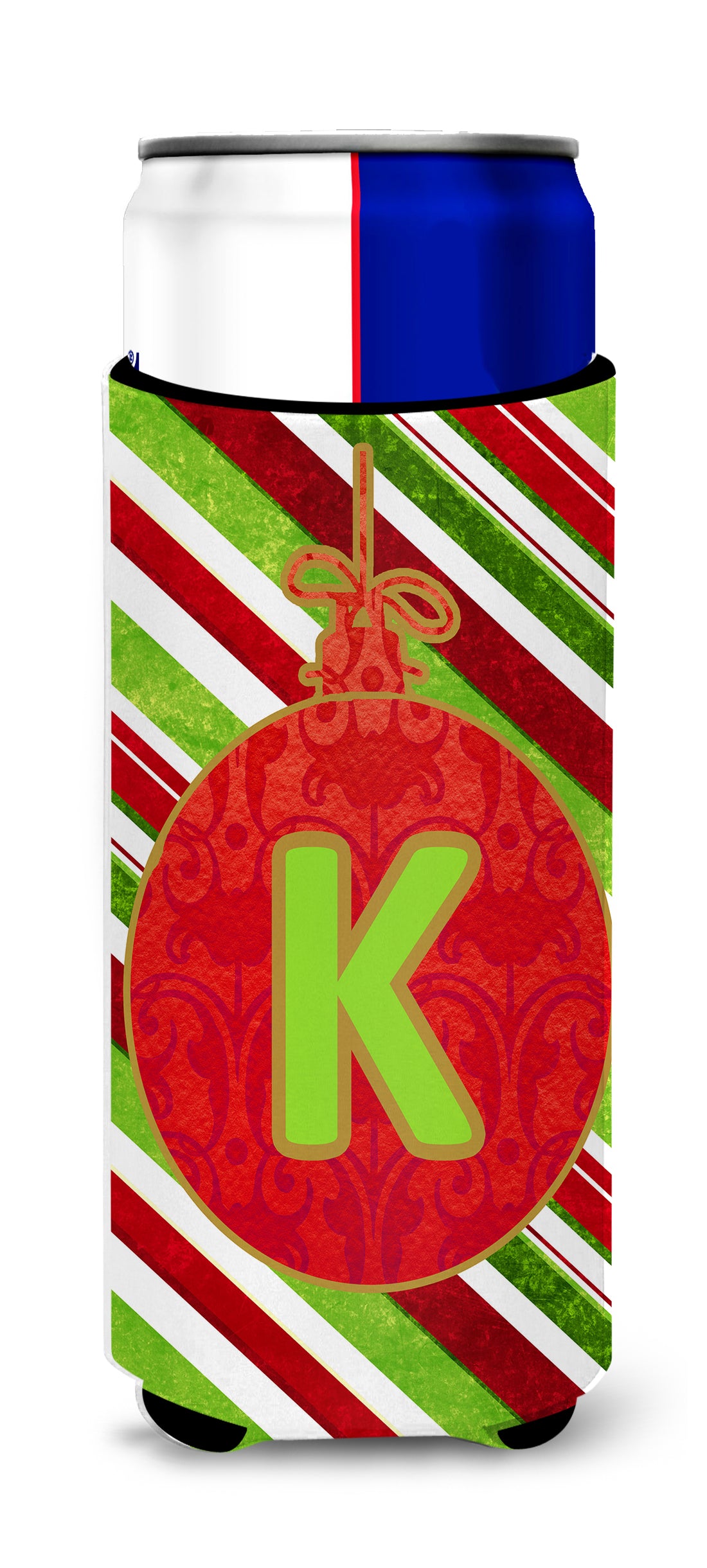 Ornement de Noël Monogramme de vacances Lettre initiale K Isolateurs de boissons ultra pour canettes minces CJ1039-KMUK