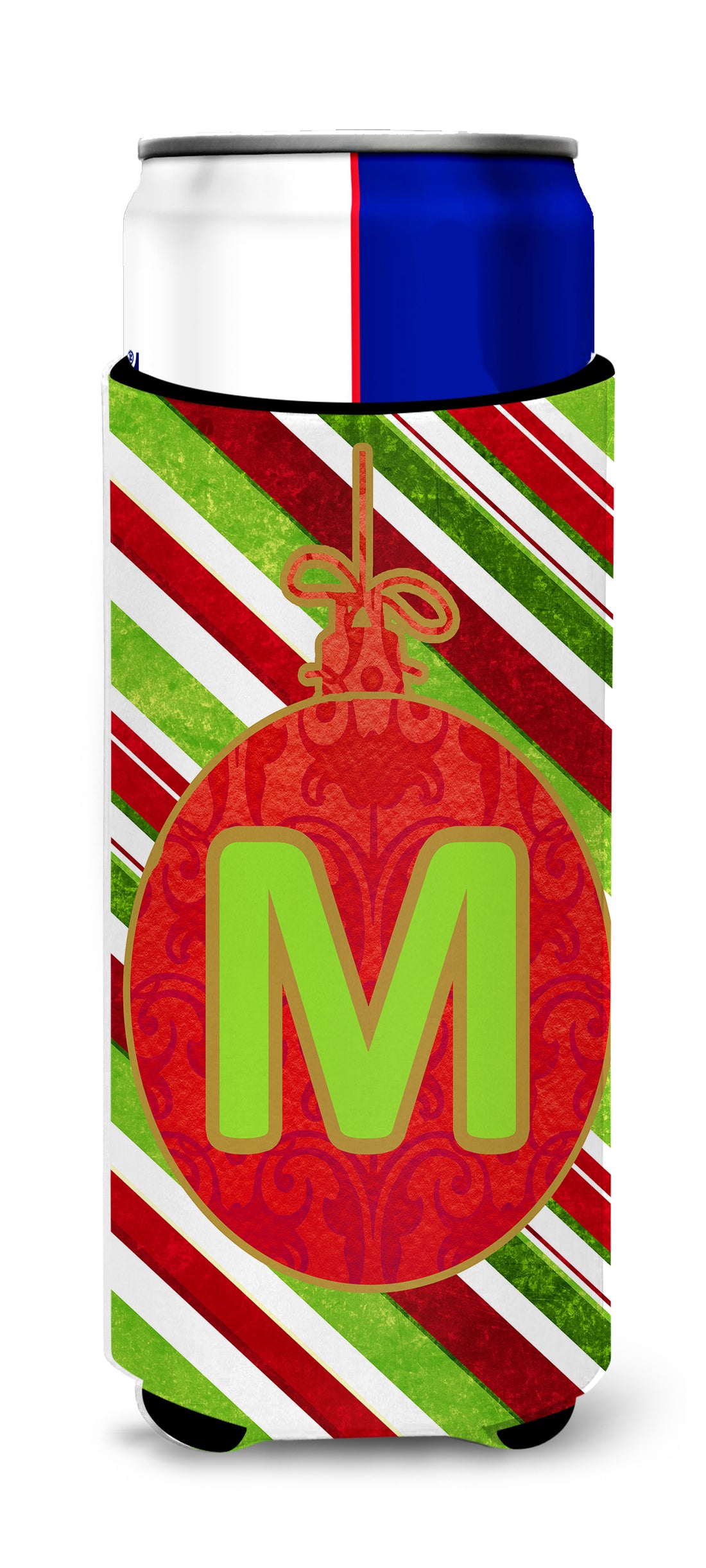 Ornement de Noël Monogramme de vacances Lettre initiale M Isolateurs de boissons ultra pour canettes minces CJ1039-MMUK