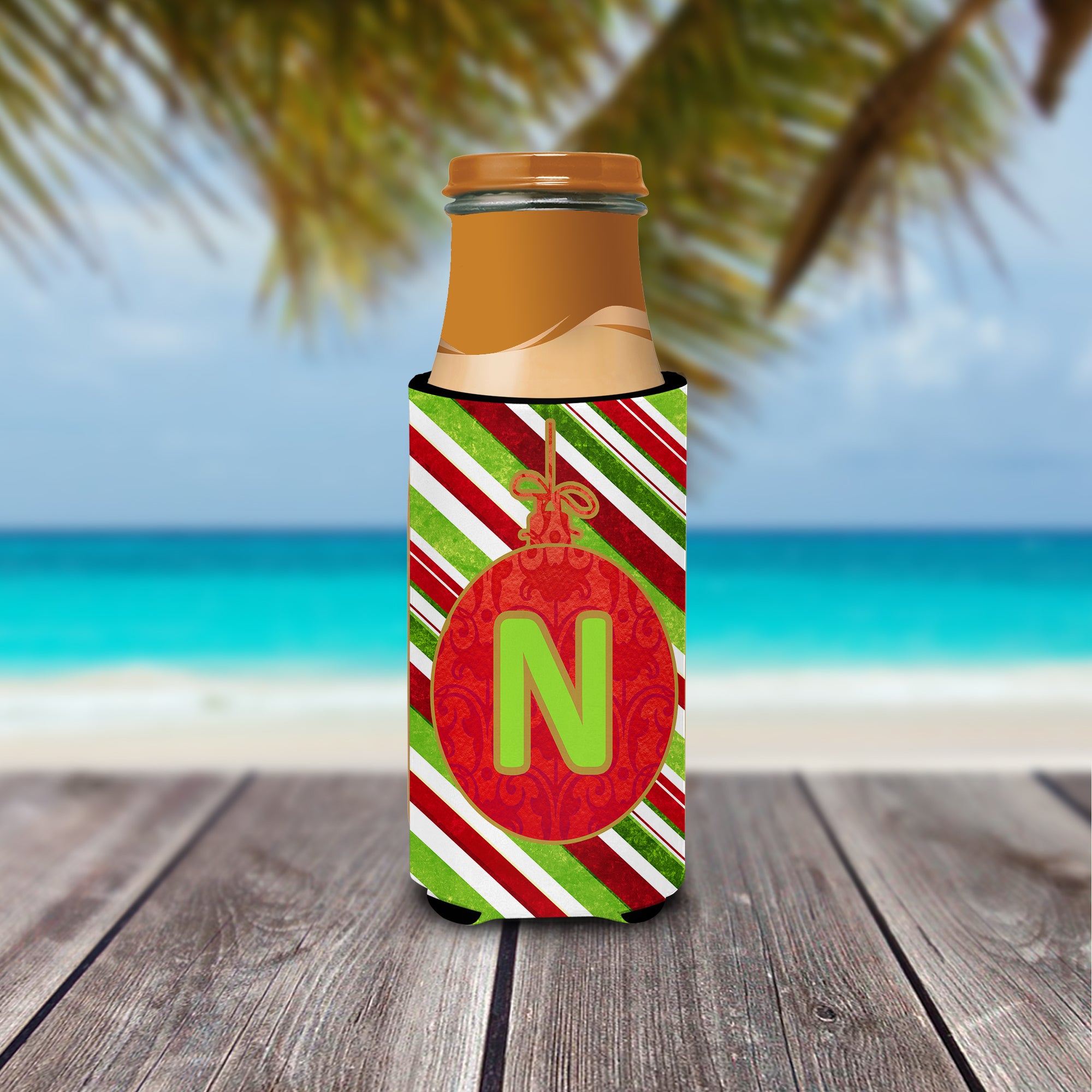 Christmas Oranment Holiday Monogram Initial  Letter N Ultra Beverage Insulators for slim cans CJ1039-NMUK