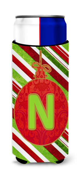 Christmas Oranment Holiday Monogram Initial  Letter N Ultra Beverage Insulators for slim cans CJ1039-NMUK
