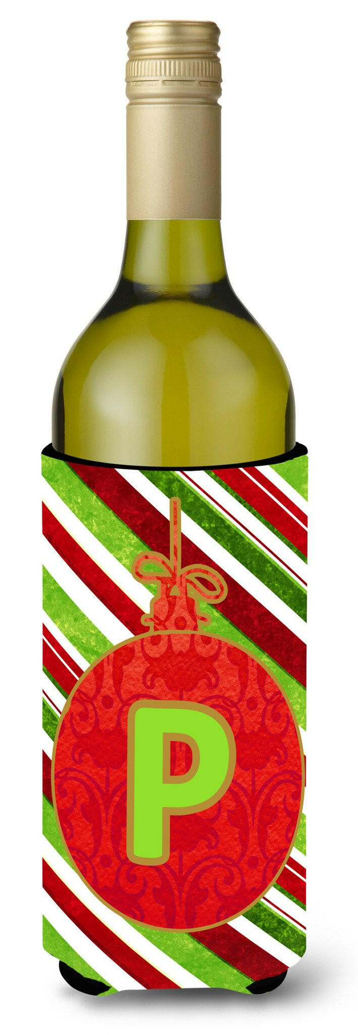 Christmas Oranment Holiday  Initial  Letter P Wine Bottle Beverage Insulator Beverage Insulator Hugger by Caroline&#39;s Treasures