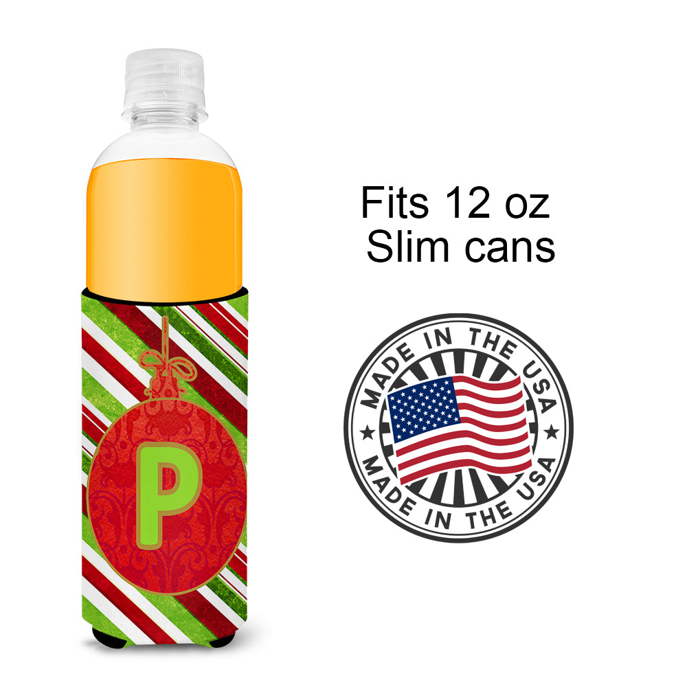 Christmas Oranment Holiday Monogram Initial  Letter P Ultra Beverage Insulators for slim cans CJ1039-PMUK