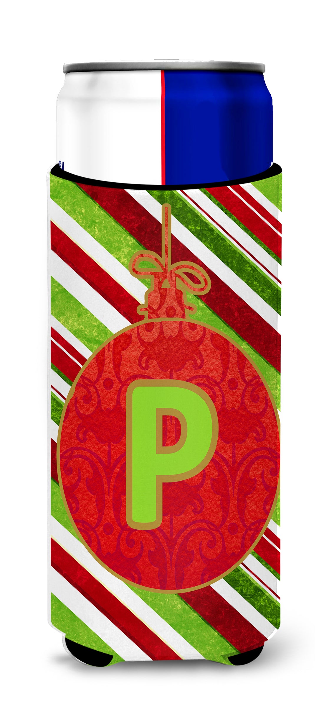 Christmas Oranment Holiday Monogram Lettre initiale P Isolateurs de boissons ultra pour canettes minces CJ1039-PMUK