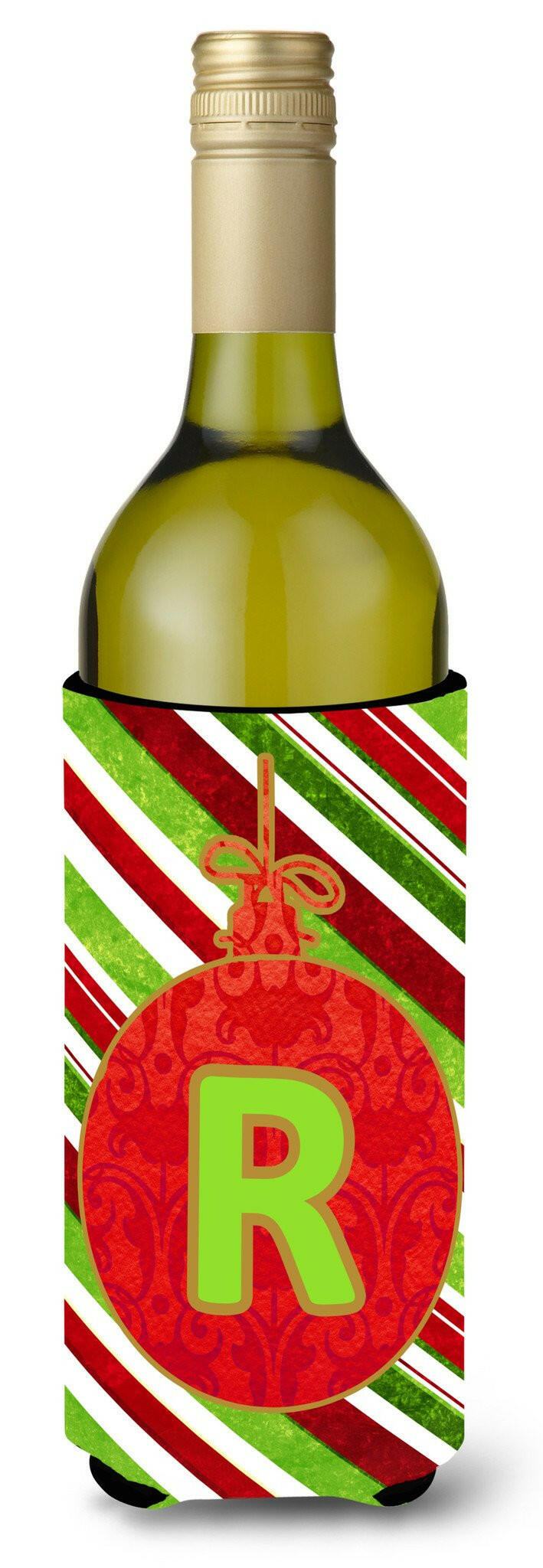 Caroline's Treasures Christmas Oranment Holiday Initial Letter R Wine Bottle Beverage Insulator Beverage Insulator Hugger