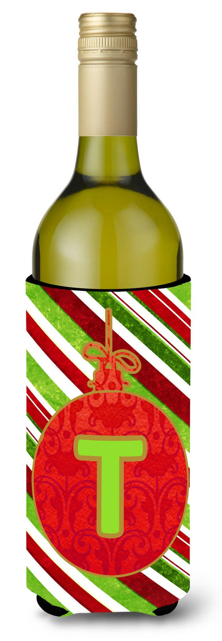 Christmas Oranment Holiday  Initial  Letter T Wine Bottle Beverage Insulator Beverage Insulator Hugger by Caroline&#39;s Treasures