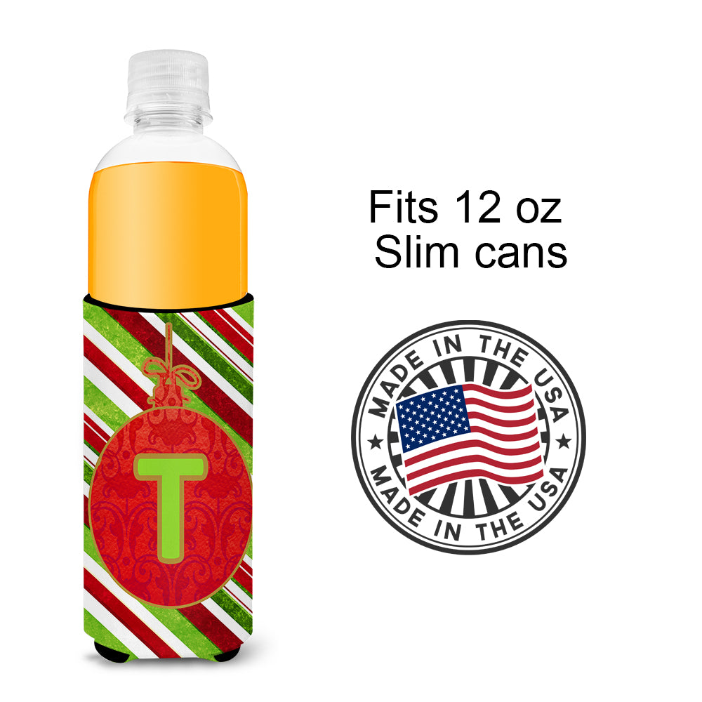 Christmas Oranment Holiday Monogram Initial  Letter T Ultra Beverage Insulators for slim cans CJ1039-TMUK.