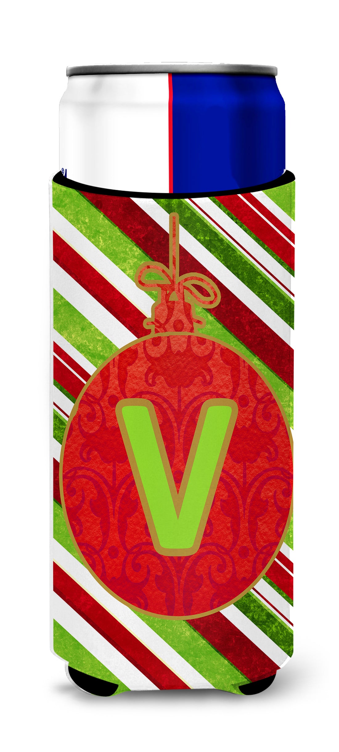 Christmas Oranment Holiday Monogram Initial  Letter V Ultra Beverage Insulators for slim cans CJ1039-VMUK