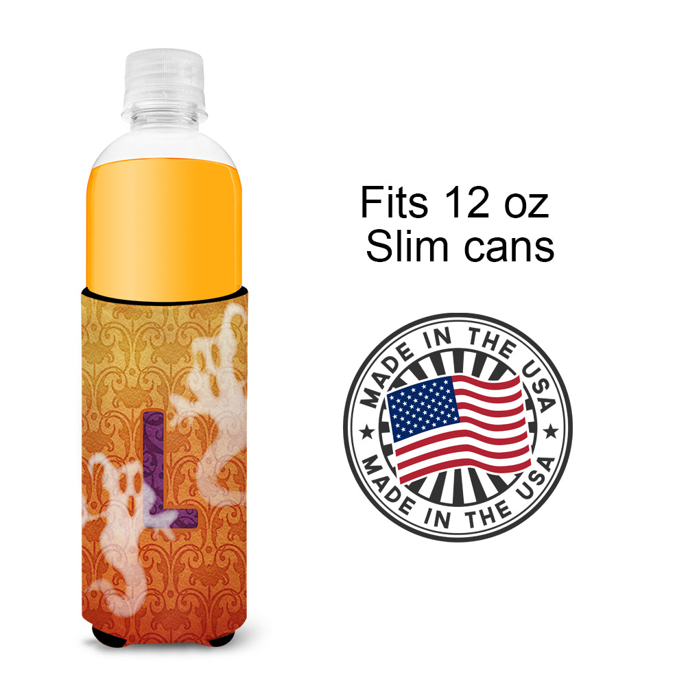 Halloween Ghosts Monogram Initial  Letter L Ultra Beverage Insulators for slim cans CJ1040-LMUK