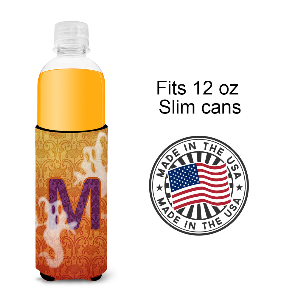 Halloween Ghosts Monogram Initial Letter M Ultra Beverage Insulators for slim cans CJ1040-MMUK