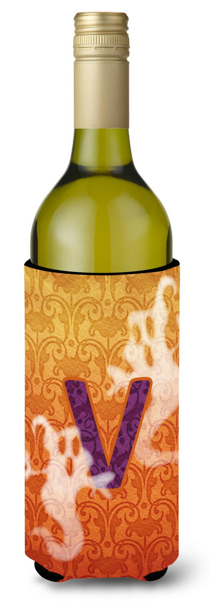 Halloween Ghosts Monogram Initial  Letter V Wine Bottle Beverage Insulator Beverage Insulator Hugger by Caroline&#39;s Treasures