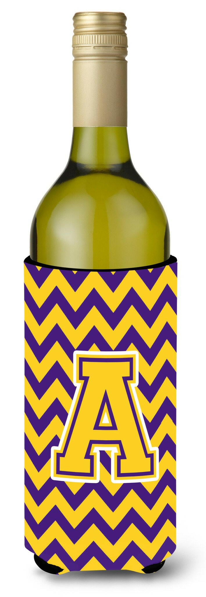 Letter A Chevron Purple and Gold Wine Bottle Beverage Insulator Hugger CJ1041-ALITERK by Caroline&#39;s Treasures