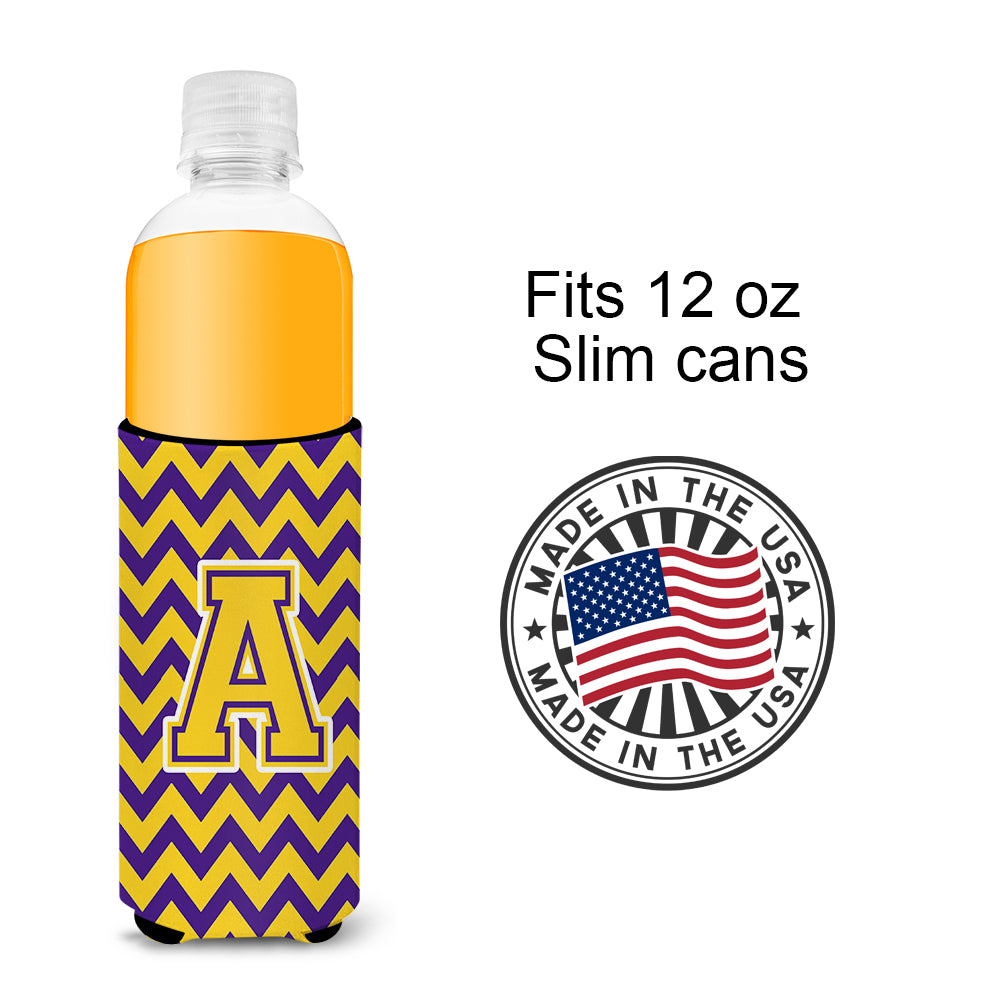 Letter A Chevron Purple and Gold Ultra Beverage Insulators for slim cans CJ1041-AMUK.