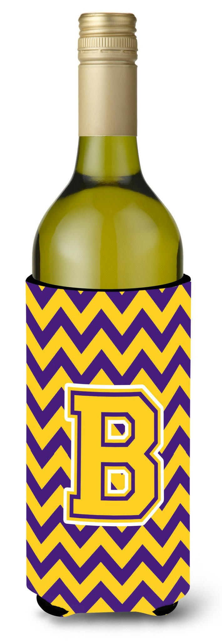 Letter B Chevron Purple and Gold Wine Bottle Beverage Insulator Hugger CJ1041-BLITERK by Caroline&#39;s Treasures