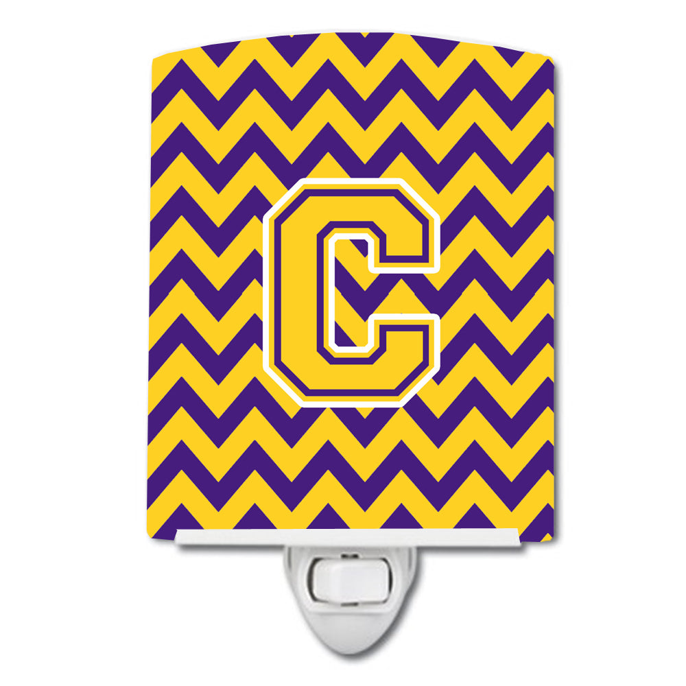 Letter C Chevron Purple and Gold  Ceramic Night Light CJ1041-CCNL - the-store.com