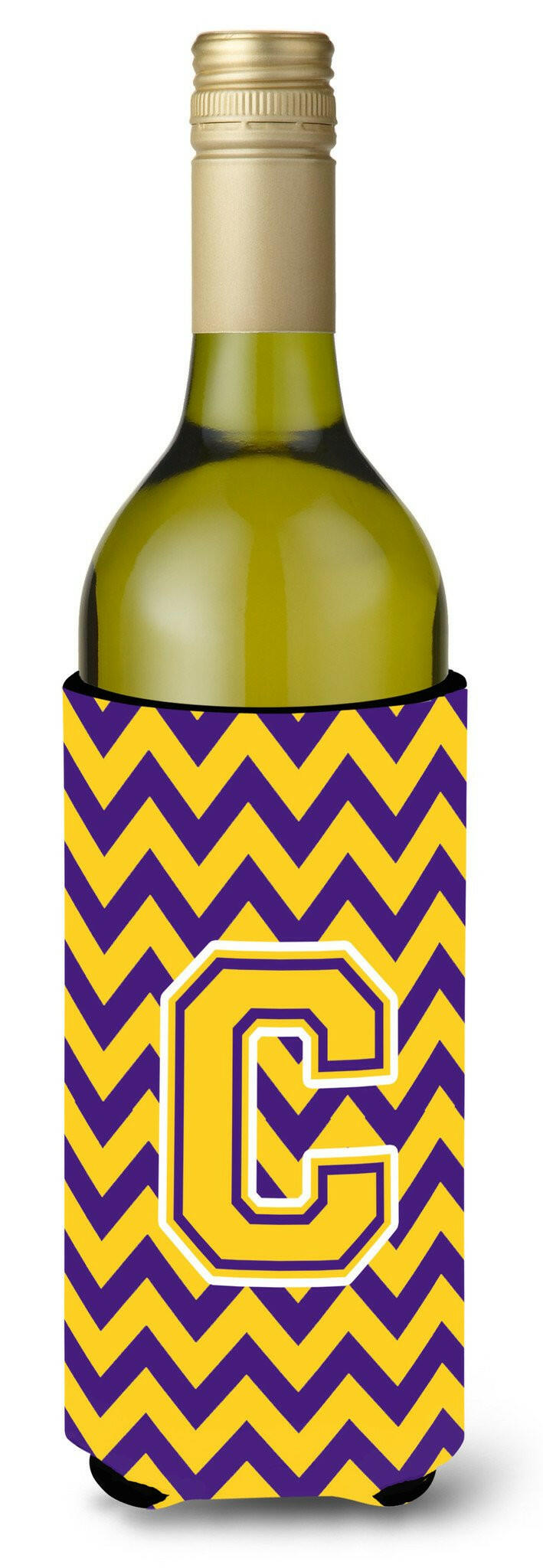 Letter C Chevron Purple and Gold Wine Bottle Beverage Insulator Hugger CJ1041-CLITERK by Caroline&#39;s Treasures