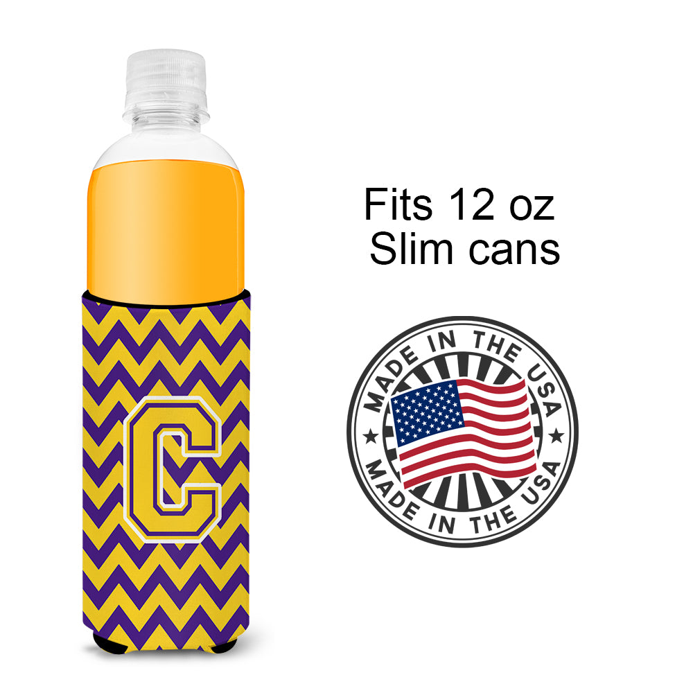 Letter C Chevron Purple and Gold Ultra Beverage Insulators for slim cans CJ1041-CMUK.