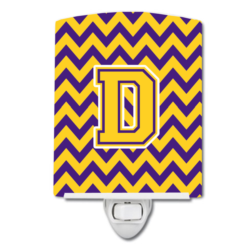 Letter D Chevron Purple and Gold Ceramic Night Light CJ1041-DCNL - the-store.com