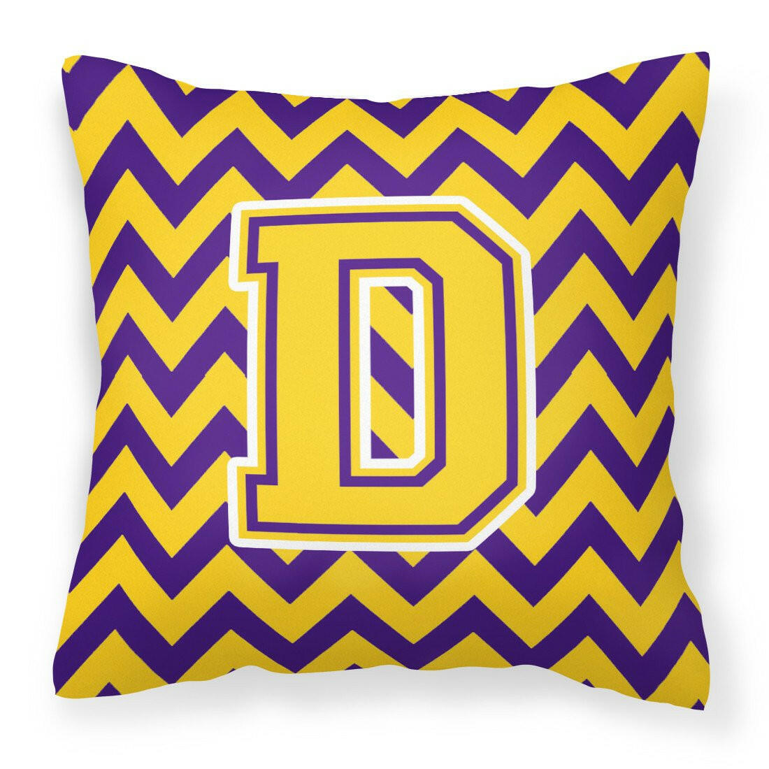 Letter D Chevron Purple and Gold Fabric Decorative Pillow CJ1041-DPW1414 - the-store.com