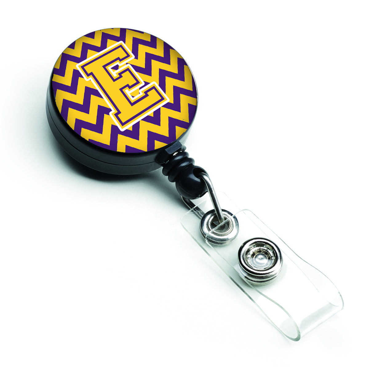 Letter E Chevron Purple and Gold Retractable Badge Reel CJ1041-EBR.
