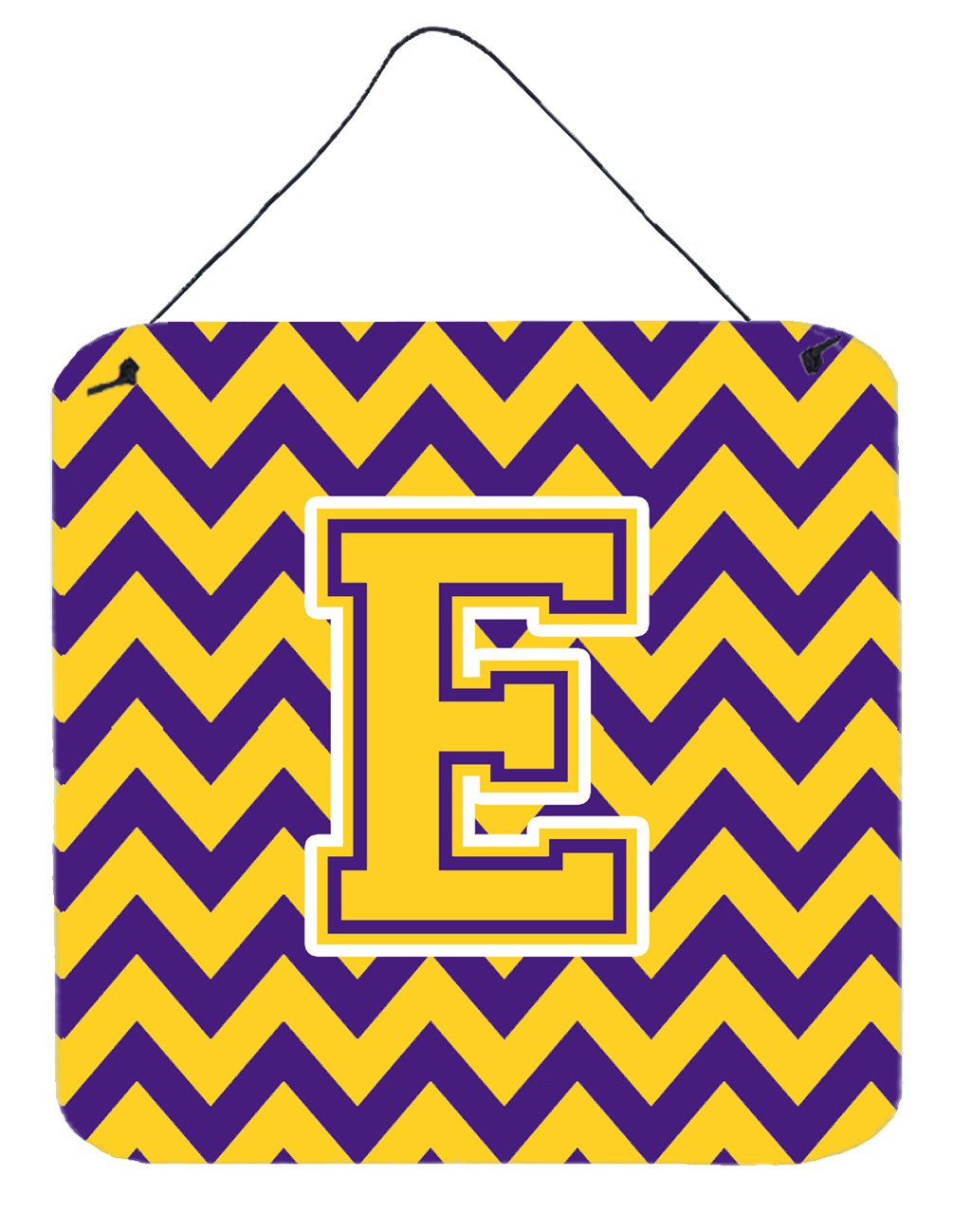 Letter E Chevron Purple and Gold Wall or Door Hanging Prints CJ1041-EDS66 by Caroline's Treasures