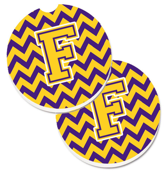 Letter F Chevron Purple and Gold Set of 2 Cup Holder Car Coasters CJ1041-FCARC by Caroline's Treasures