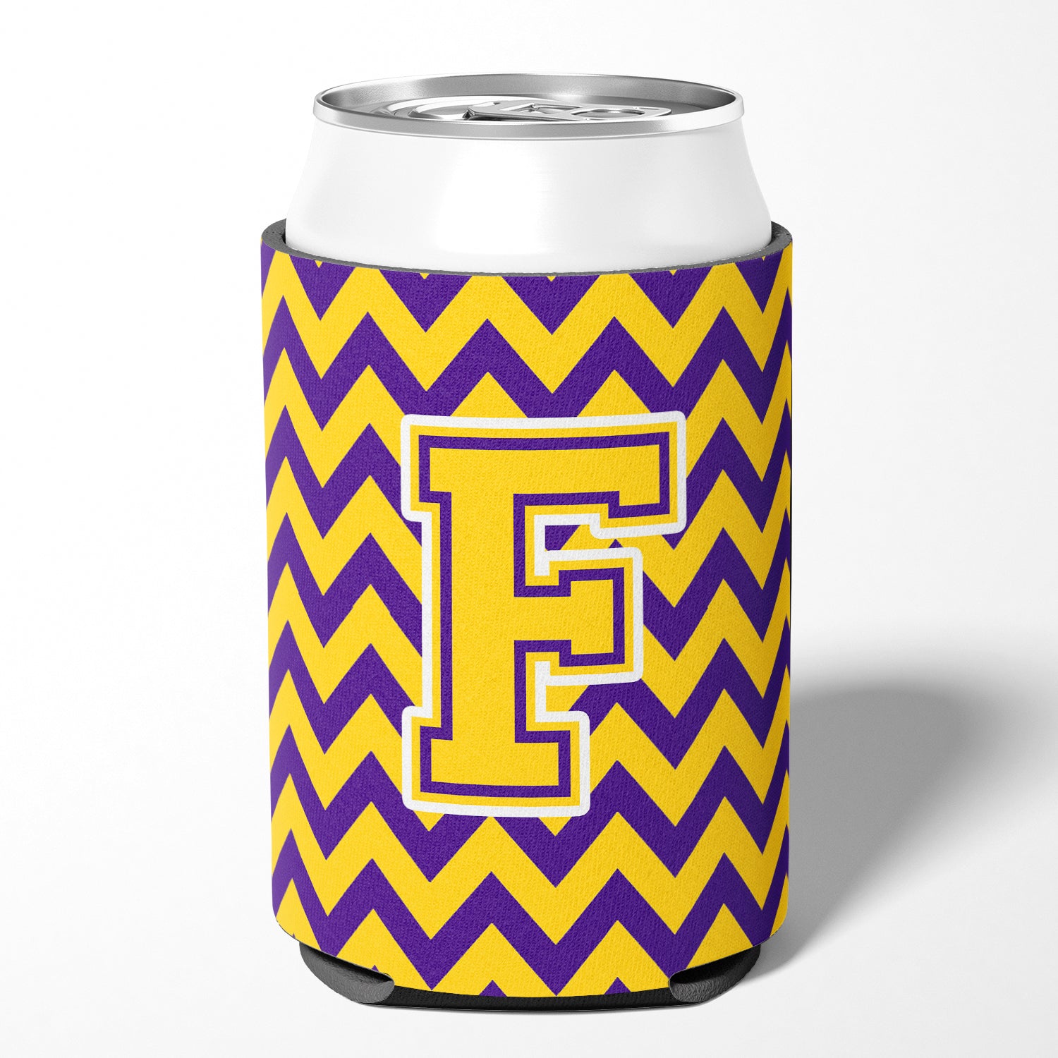 Letter F Chevron Purple and Gold Can or Bottle Hugger CJ1041-FCC