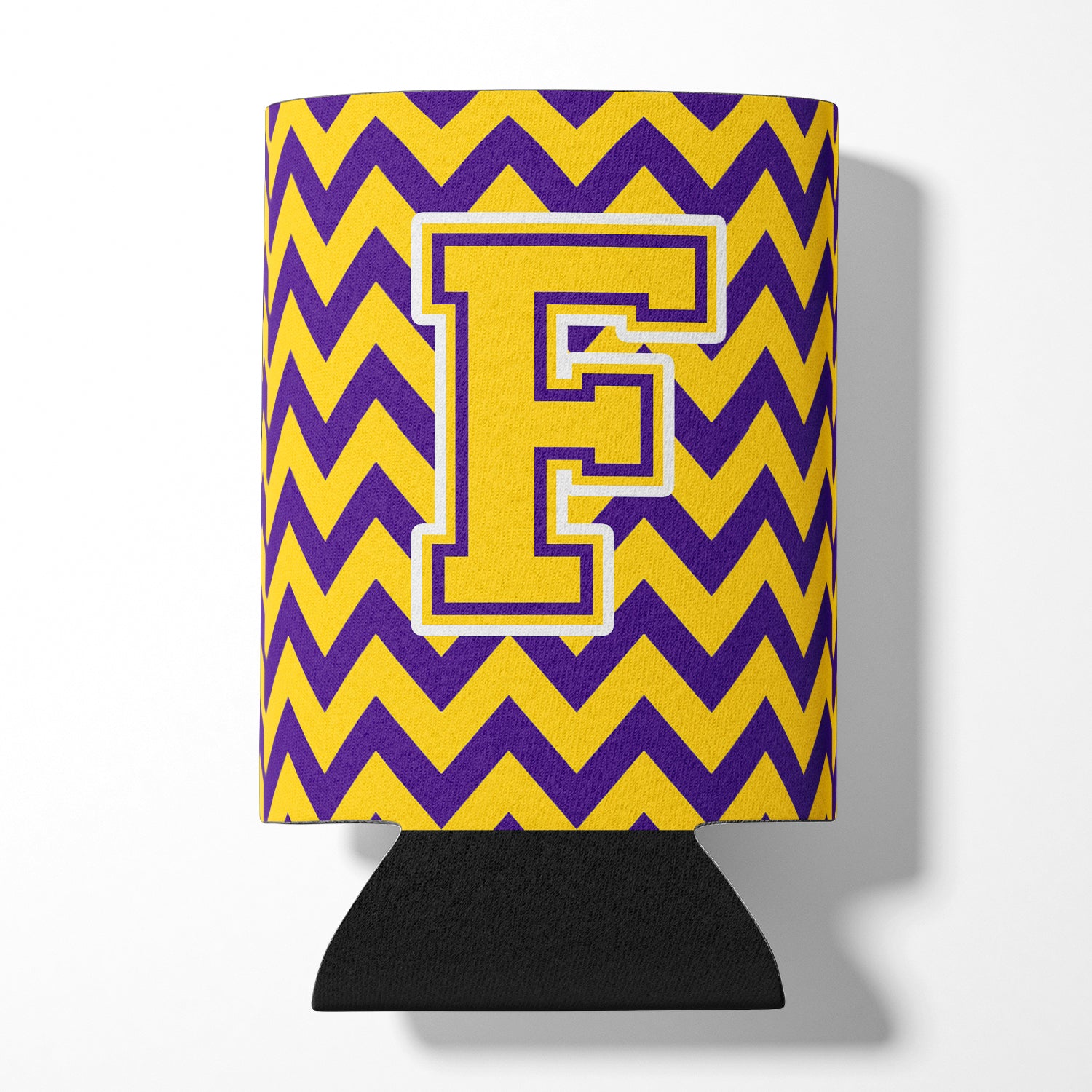 Letter F Chevron Purple and Gold Can or Bottle Hugger CJ1041-FCC.