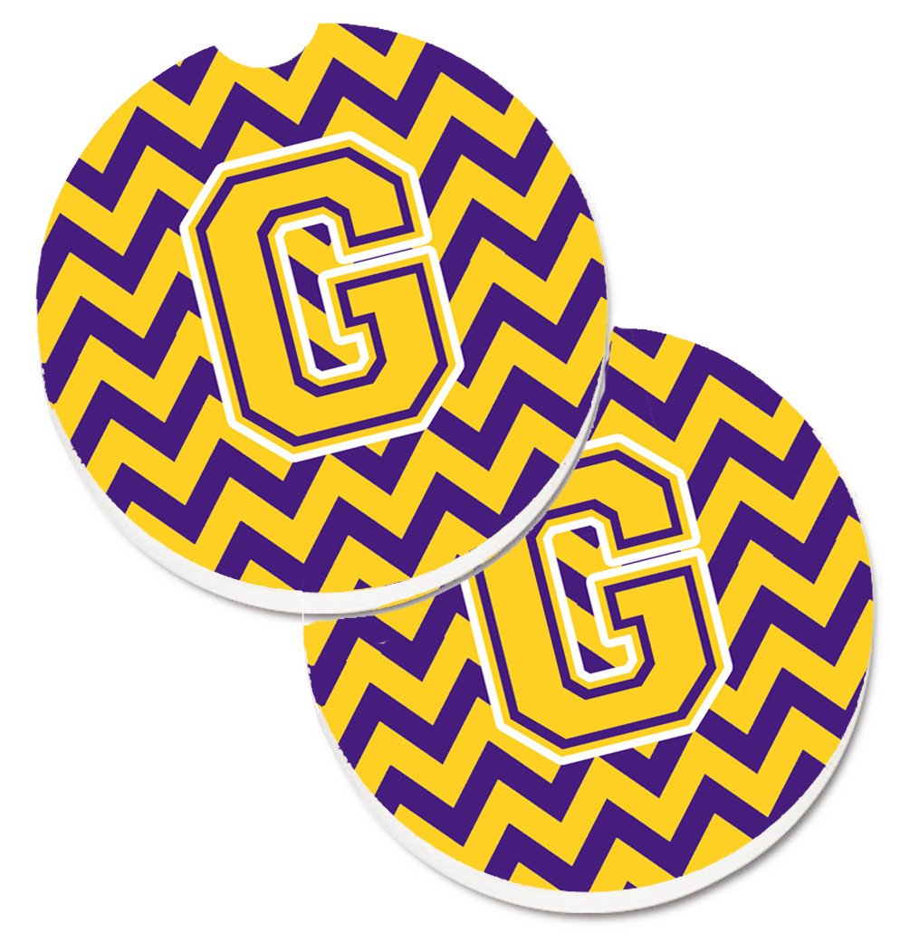 Letter G Chevron Purple and Gold Set of 2 Cup Holder Car Coasters CJ1041-GCARC by Caroline's Treasures