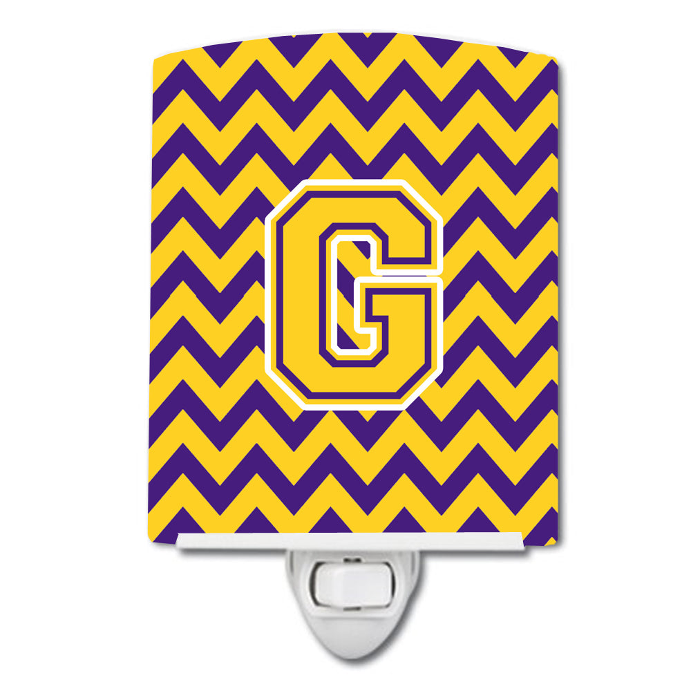 Letter G Chevron Purple and Gold Ceramic Night Light CJ1041-GCNL - the-store.com