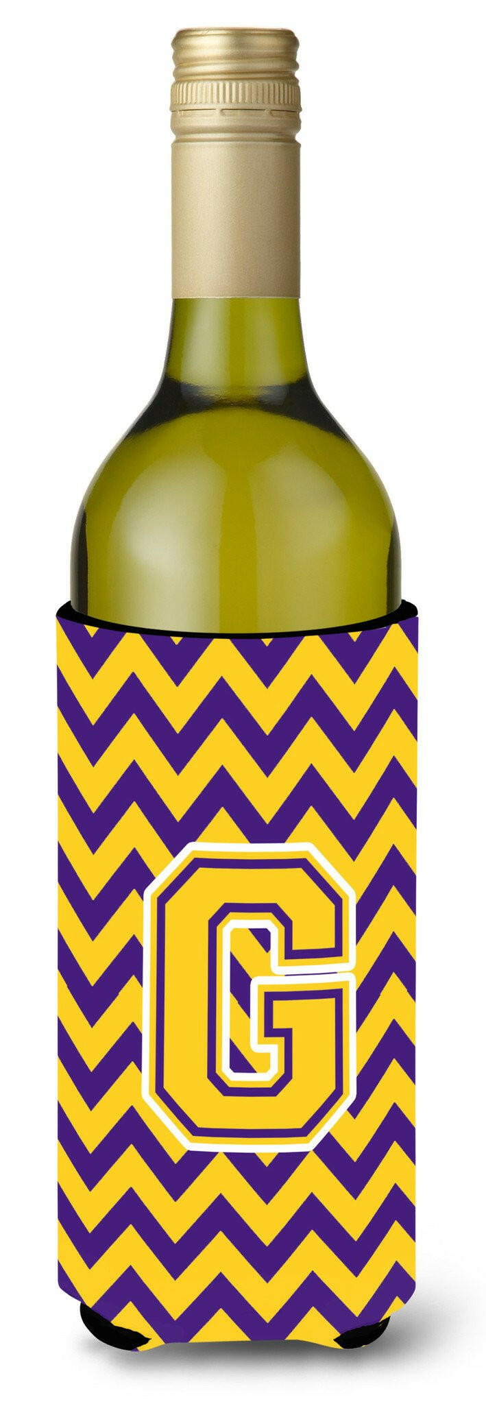 Letter G Chevron Purple and Gold Wine Bottle Beverage Insulator Hugger CJ1041-GLITERK by Caroline&#39;s Treasures