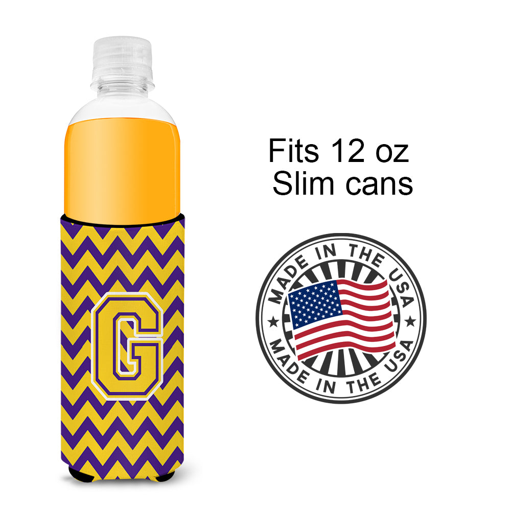 Letter G Chevron Purple and Gold Ultra Beverage Insulators for slim cans CJ1041-GMUK.