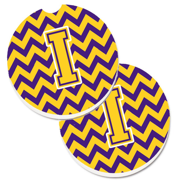 Letter I Chevron Purple and Gold Set of 2 Cup Holder Car Coasters CJ1041-ICARC by Caroline's Treasures