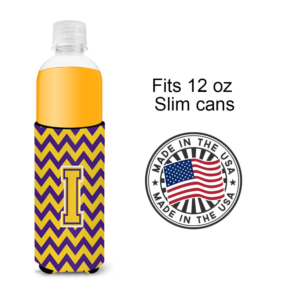 Letter I Chevron Purple and Gold Ultra Beverage Insulators for slim cans CJ1041-IMUK.