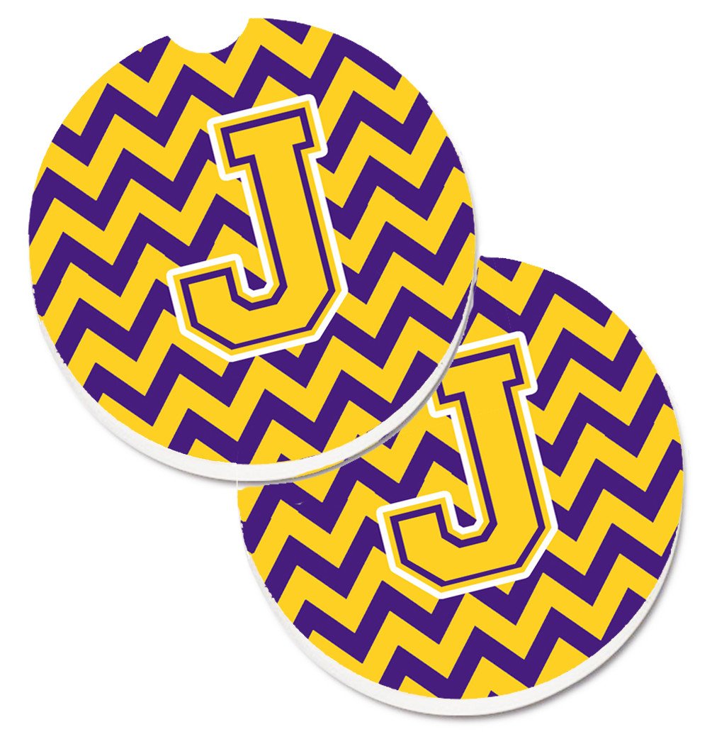 Letter J Chevron Purple and Gold Set of 2 Cup Holder Car Coasters CJ1041-JCARC by Caroline&#39;s Treasures
