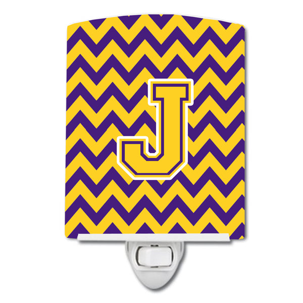 Letter J Chevron Purple and Gold Ceramic Night Light CJ1041-JCNL - the-store.com